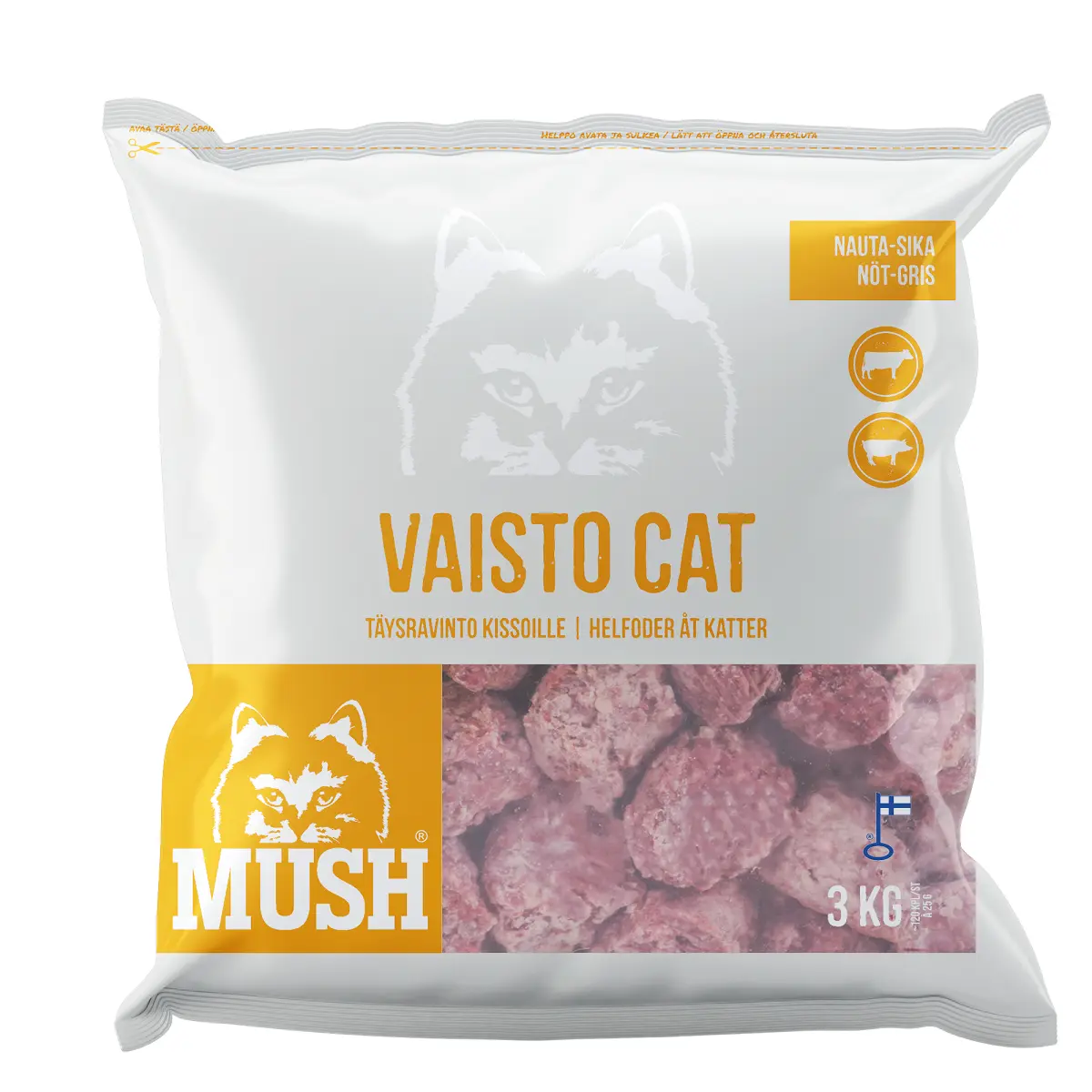 MUSH Vaisto kat Okse Gris Hvid 3 kg